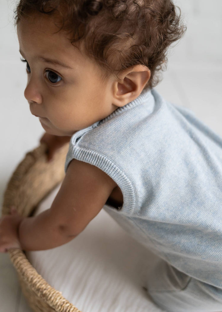 Clouds Jacquard Knit Baby Romper (Organic Cotton): 6-12M / Sky Heather