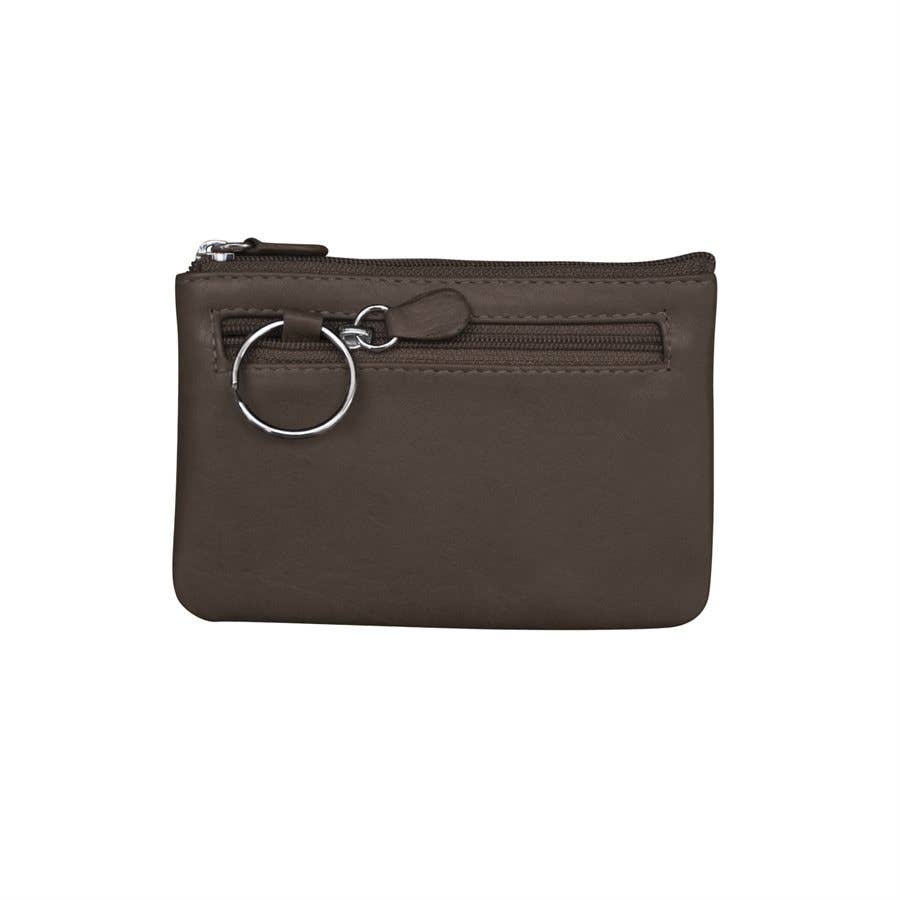 Leather Coin Purse With Key Ring: Black