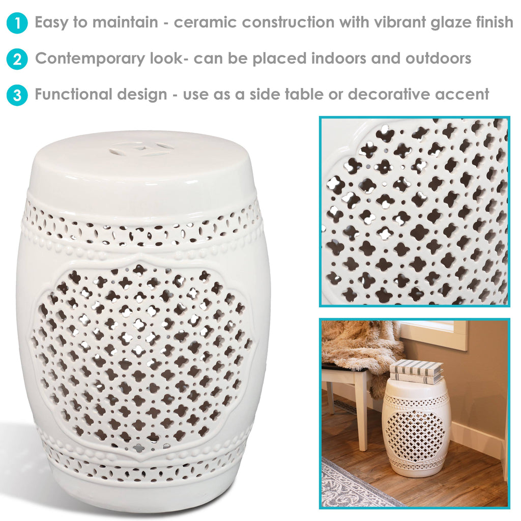 17.75 in Marrakesh Lattice Ceramic Garden Stool - White