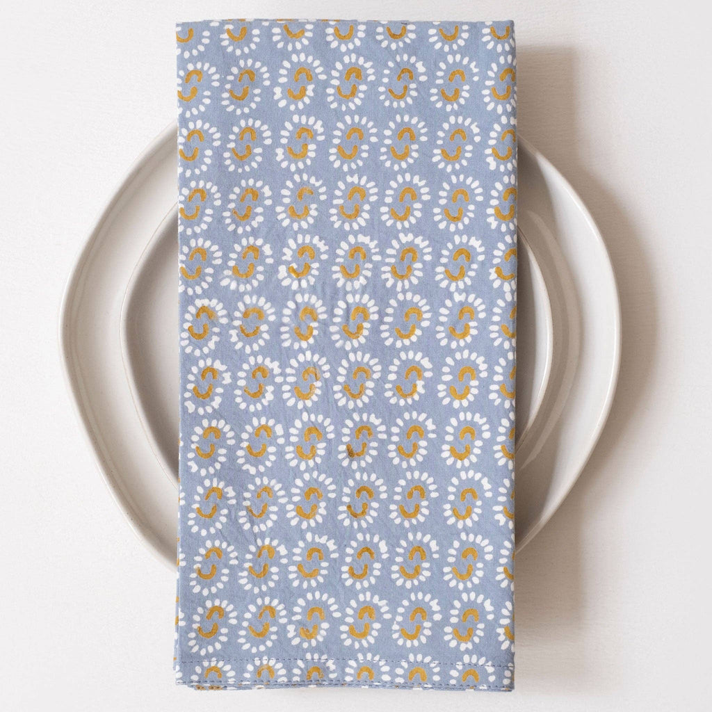 Sunburst Dusty Blue Block Printed Napkins - set of 4