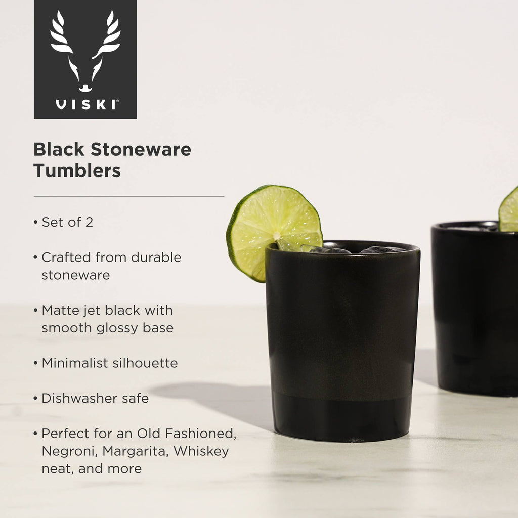 Matte Black Ceramic Stoneware Lowball Glasses - Set of 2