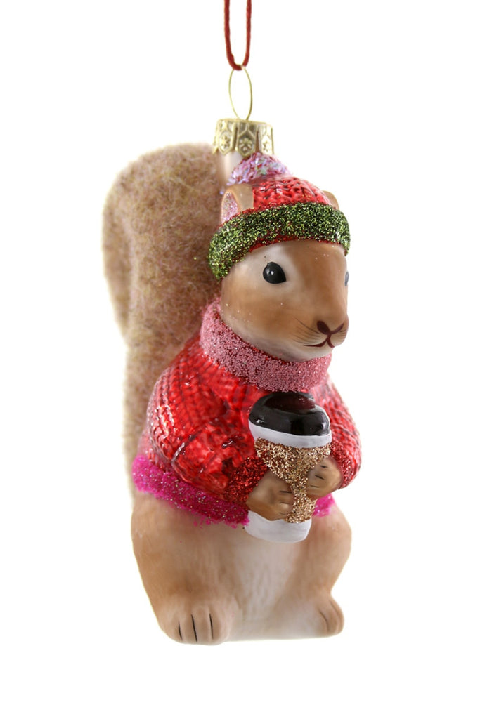 COZY SQUIRREL in Red Sweater Christmas Ornament