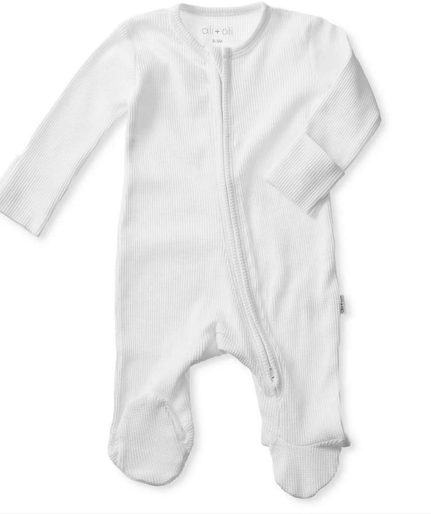 Organic Cotton Baby Footie Waffle 2-way Zipper (White)