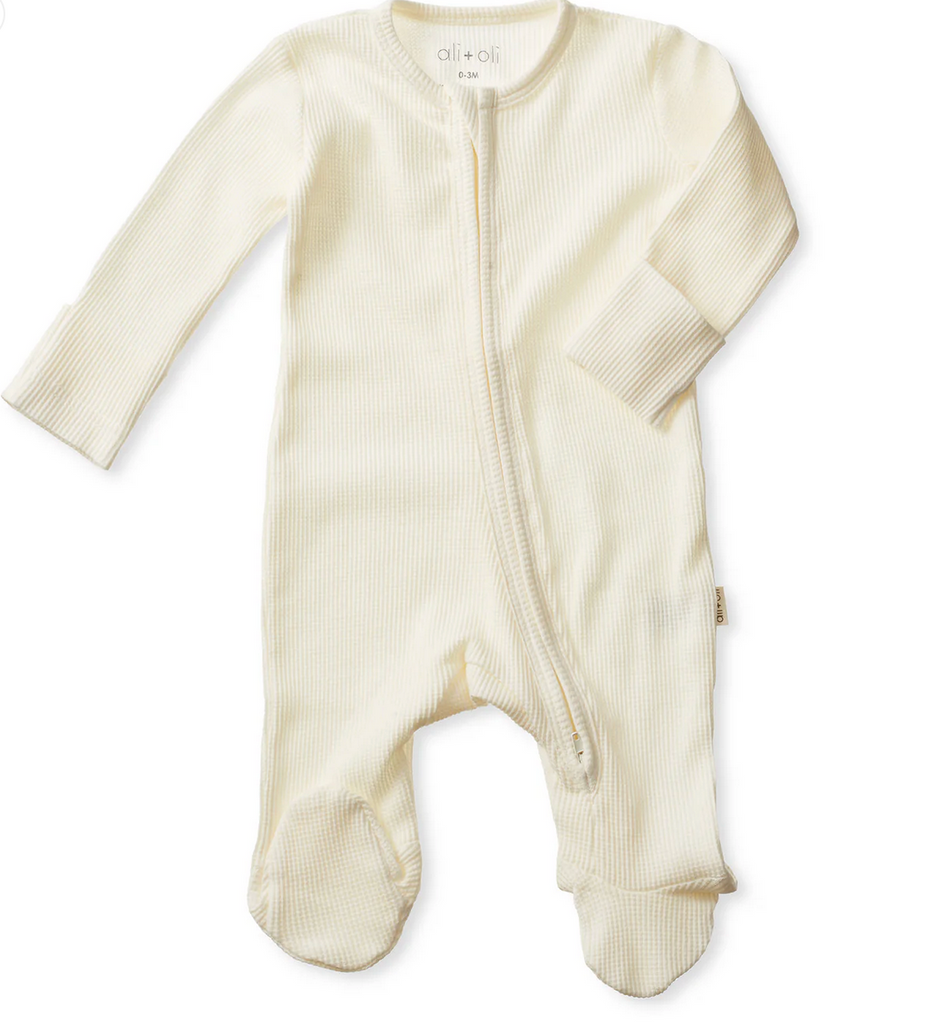 Organic Cotton Baby Footie Waffle 2-way Zipper (Ivory)