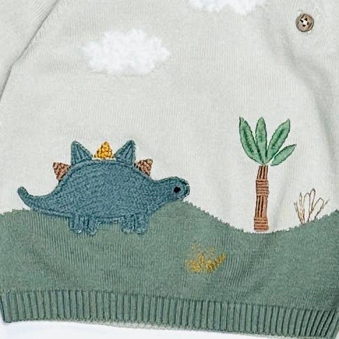 Dino Applique Button Baby Pullover Sweater (Organic): Stone / 0-3