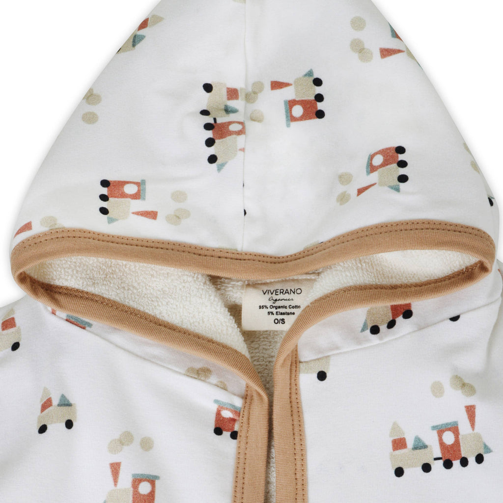 Train Hooded Baby Bathrobe (Organic Cotton): Natural / 0-9M (One Size)