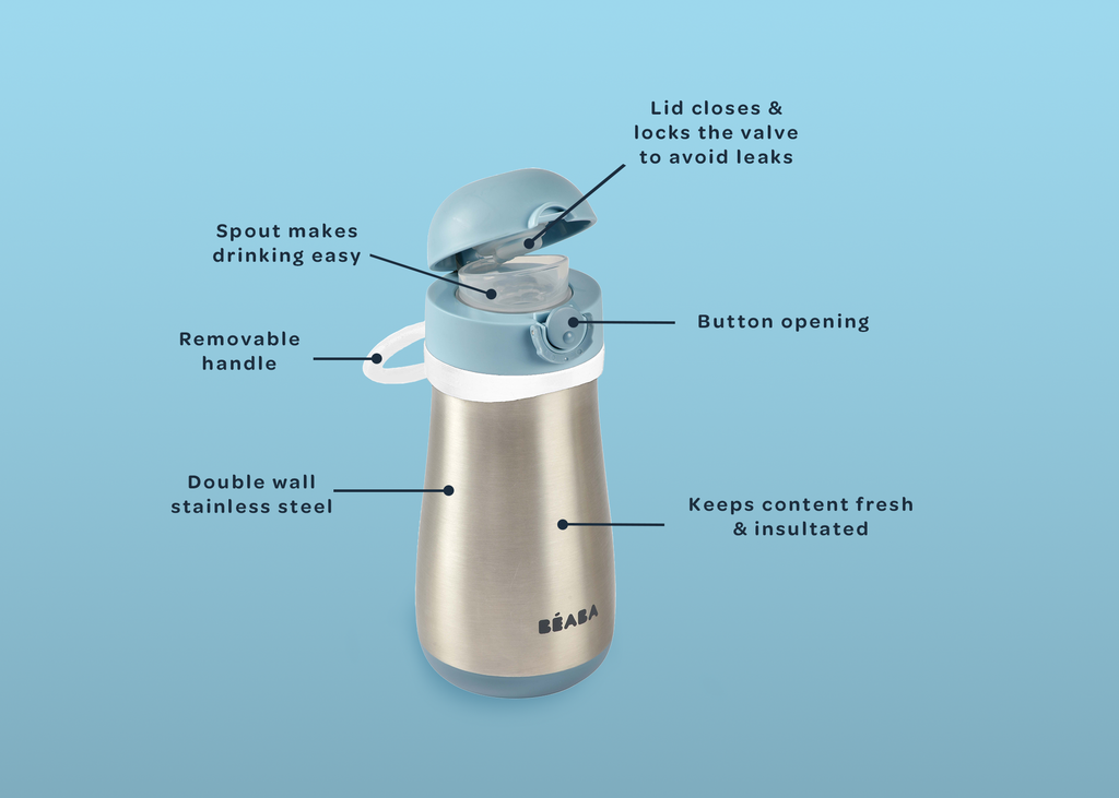 BEABA Stainless Steel Kids Water Bottle - Sage