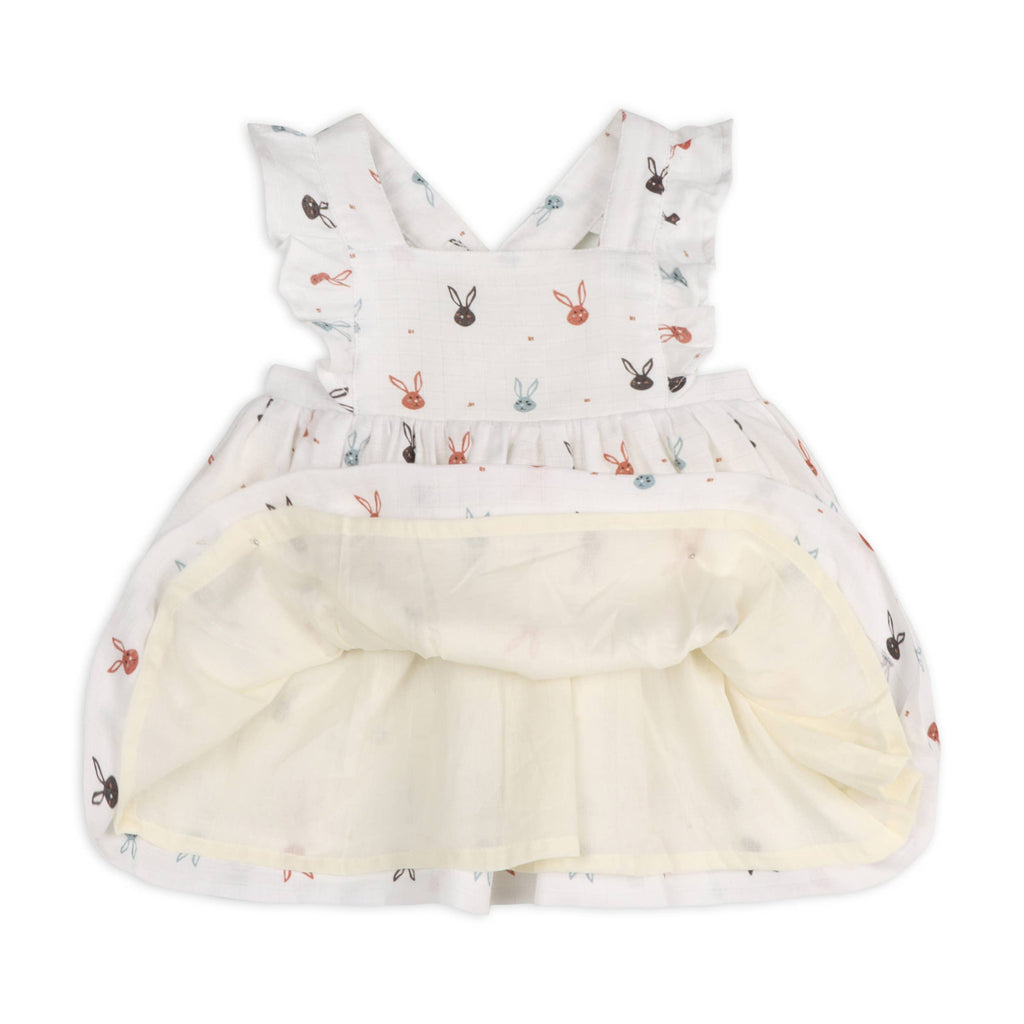 Mini Bunnies Baby Dress + Bloomer (Organic Muslin): WHITE / 6-12M