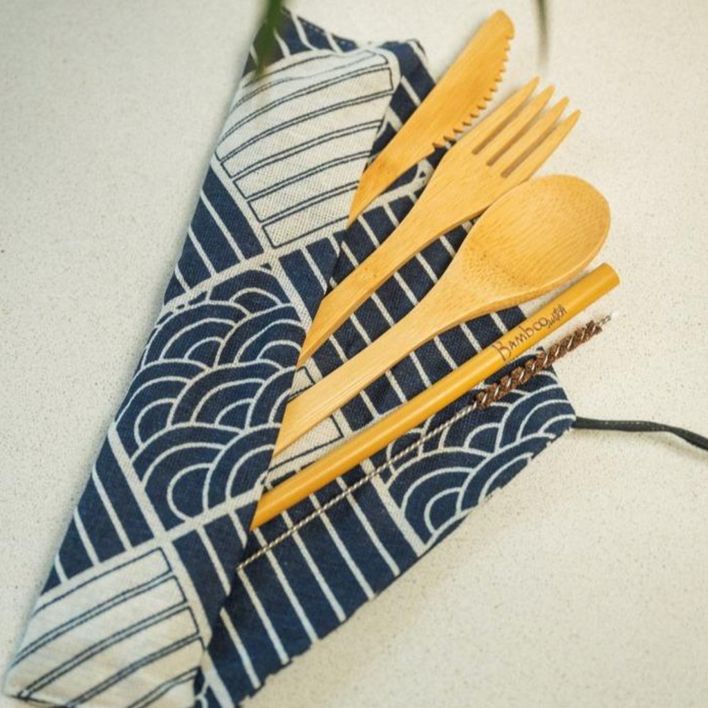 Bamboo Travel Cutlery Set | Blue | Camping Bestseller