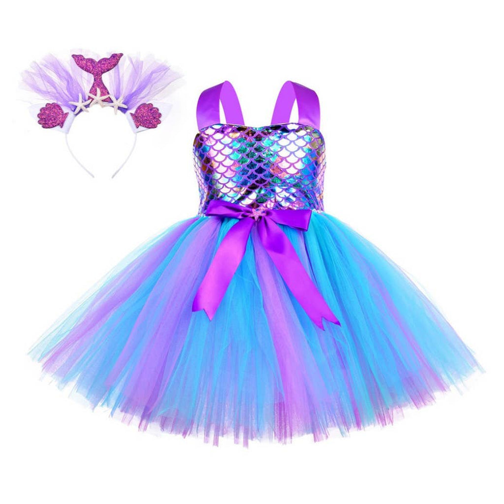 Magical Shiny Mermaid Tutu Dress with Headband