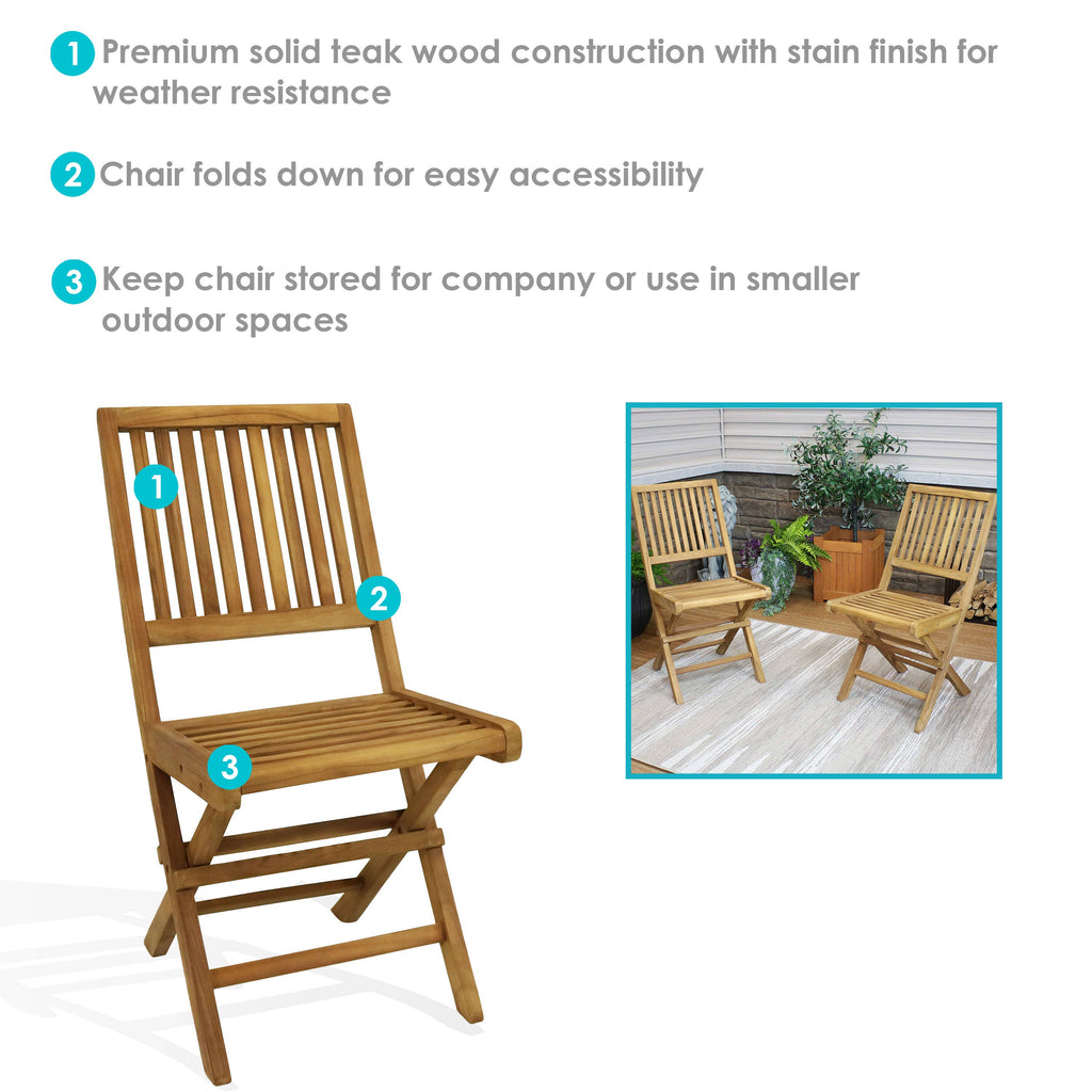 Nantasket Teak Outdoor Folding Chair with Slat back - 2-Pack