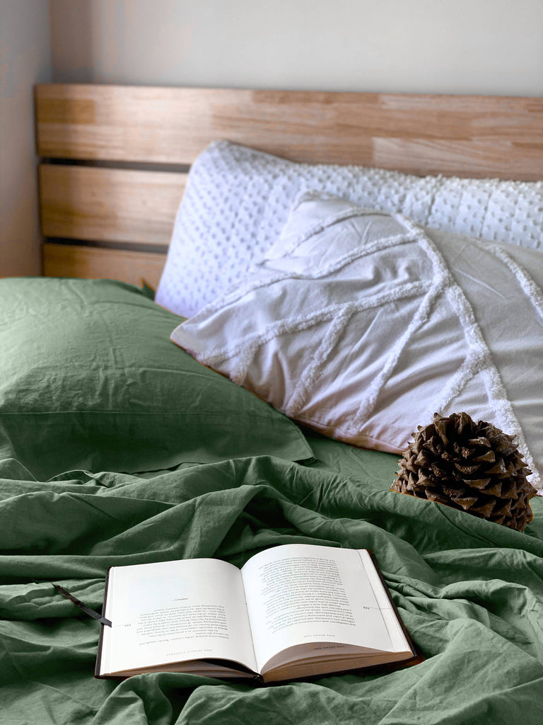 LINEN COTTON FULL SHEET SET - GREEN - Laurel & Mayfair