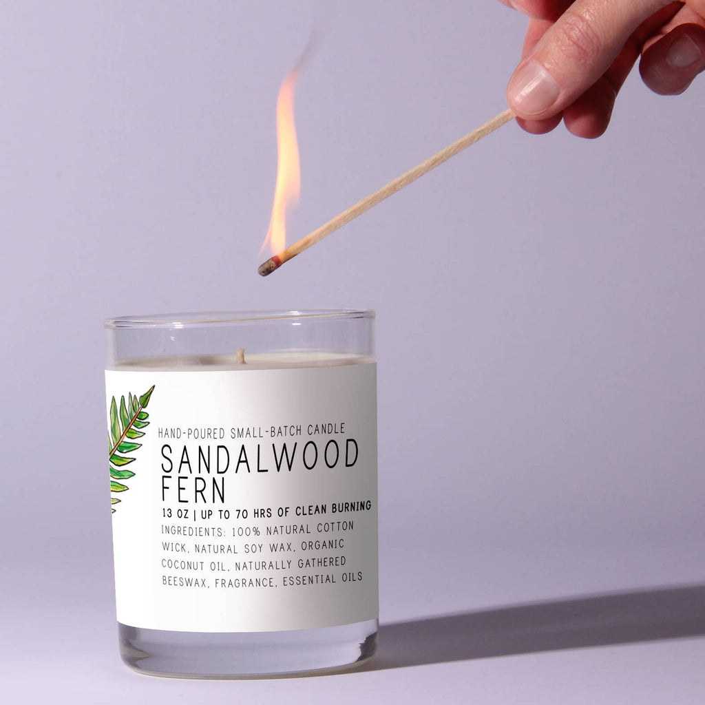 Sandalwood Fern - Just Bee Candles: 13 oz (up to 60 hrs of clean burning)