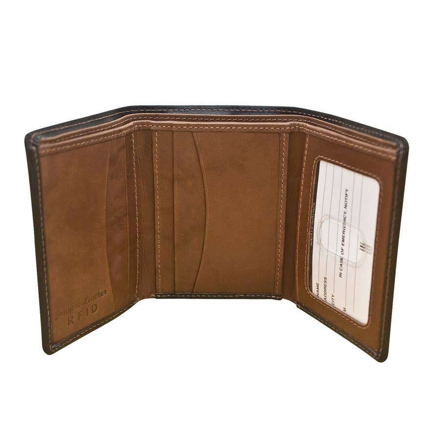 Leather Trifold Men's Wallet with Inside ID Window: Antique Saddle