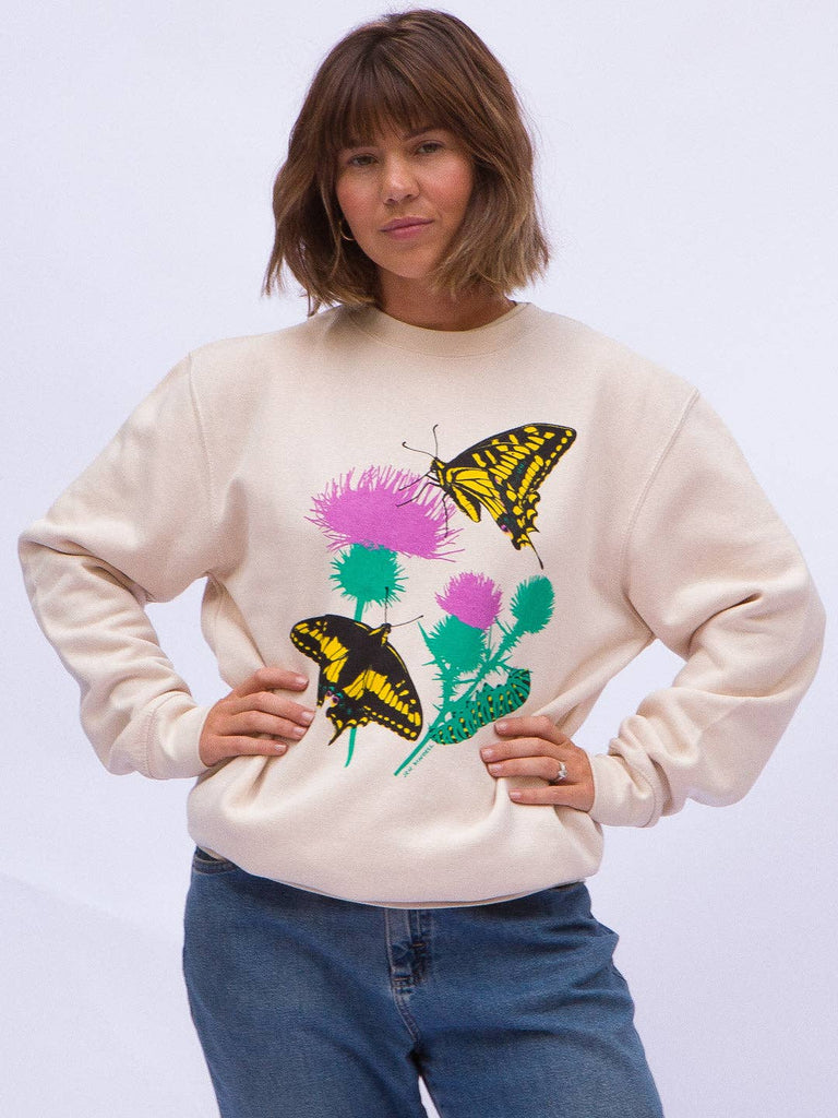 Jen Kindell Butterfly Garden Crewneck Sweatshirt Cream