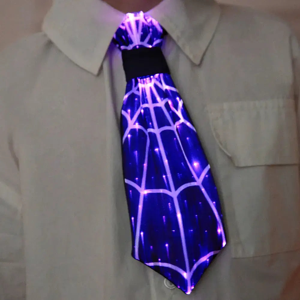 Go-Glow Halloween Light Up Necktie with Spiderweb Pattern