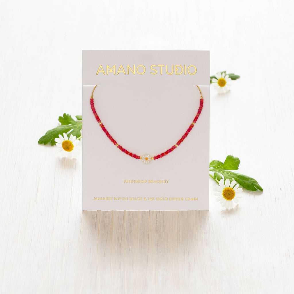 Daisy Miyuki Bead Friendship Bracelet: Rainbow Coral
