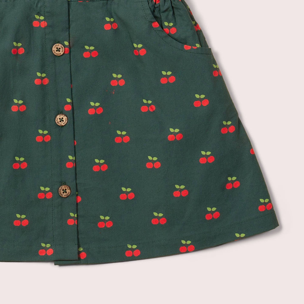 Olive Cherries Button Through Short Sleeve Dress: Olive Cherries Repeat Print / 2-3YR