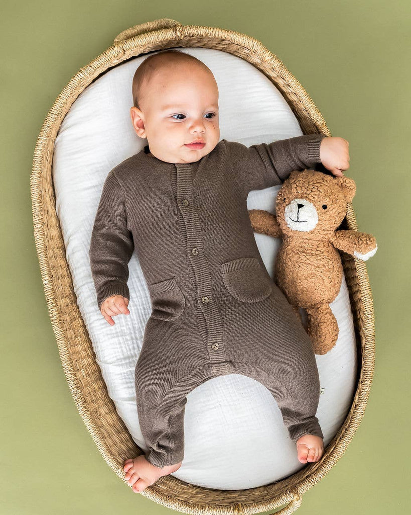 Classic Pocket & Button Chunky Knit Baby Jumpsuit Organic