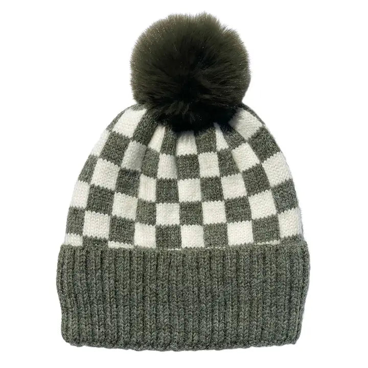 CHECKER POM BEANIE