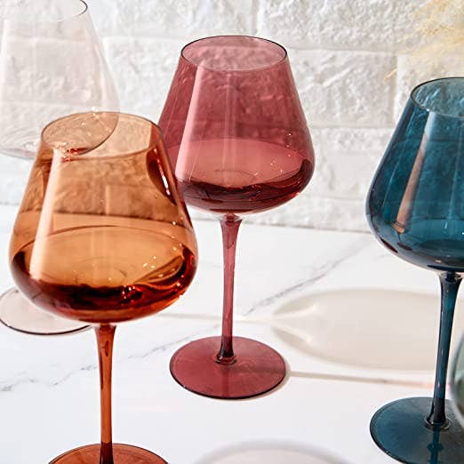 Pastel Large Colored Crystal Wine Glass Set of 6