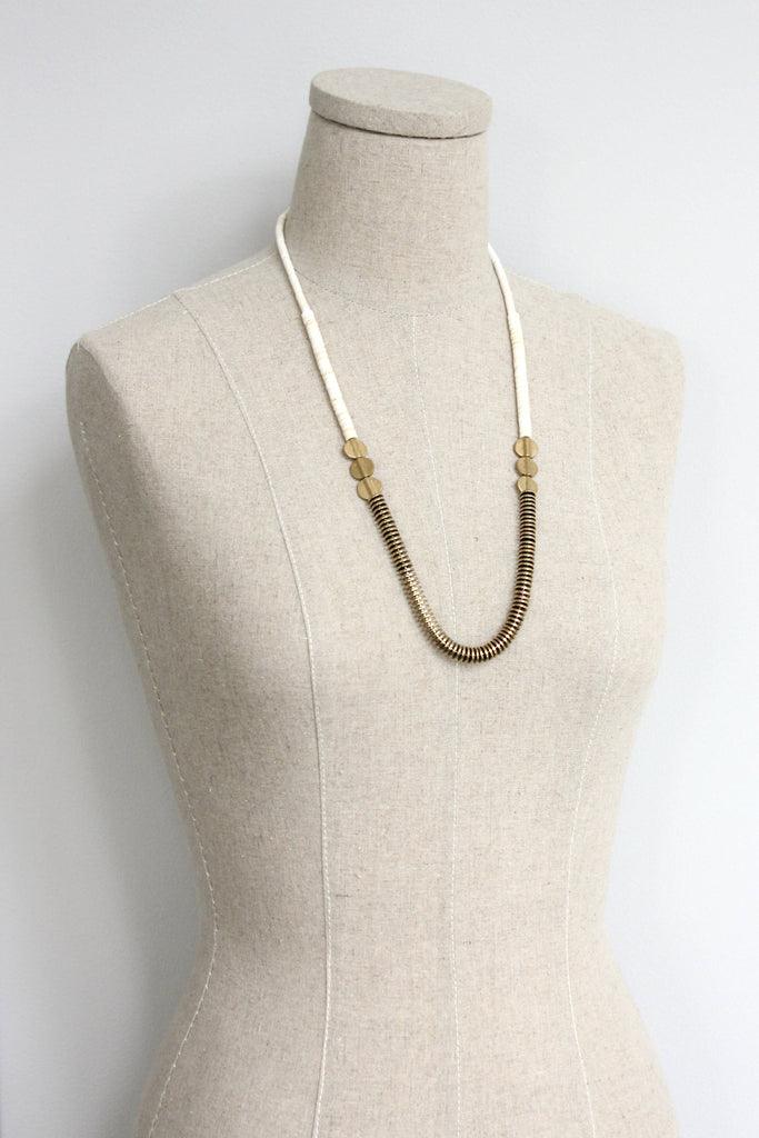 Gold Hematite & White Disc Necklace