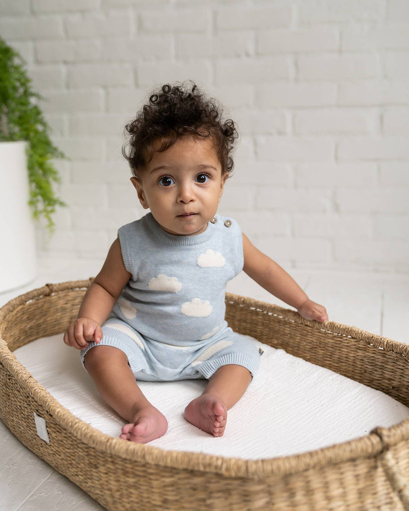 Clouds Jacquard Knit Baby Romper (Organic Cotton): 6-12M / Sky Heather