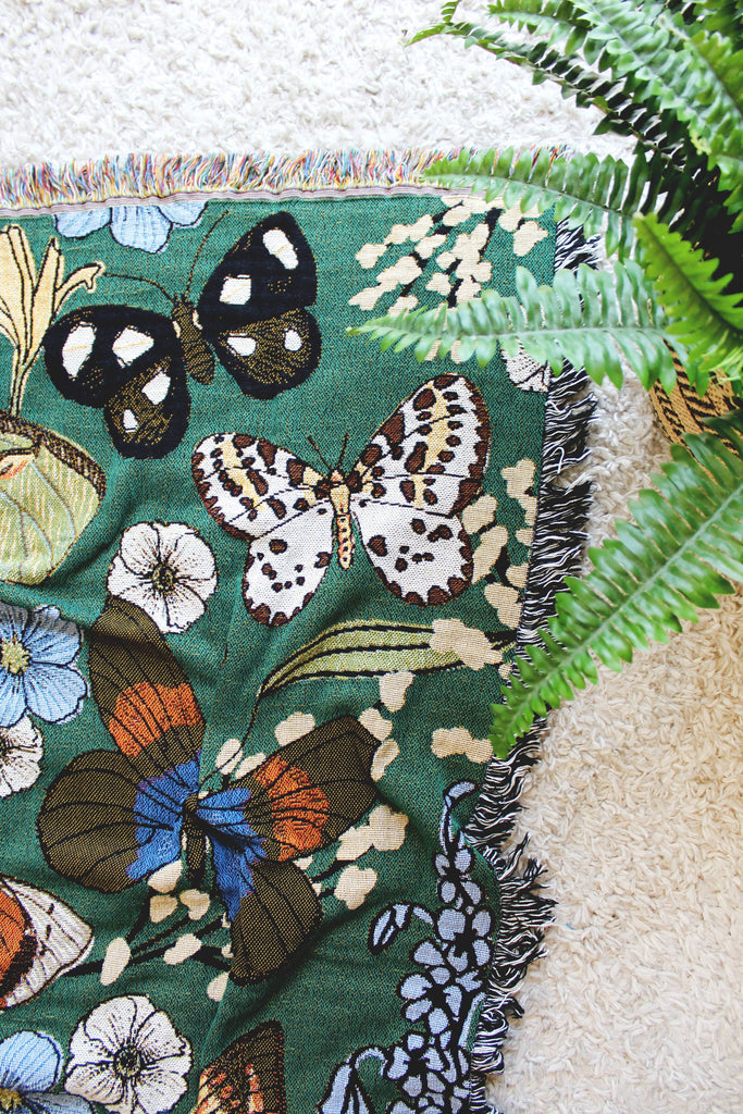 Butterfly Greenhouse Floral Tapestry Blanket 