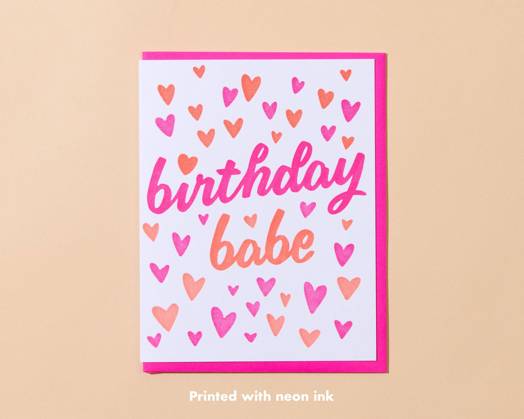 Birthday Babe Letterpress Greeting Card - Barbie, Hearts