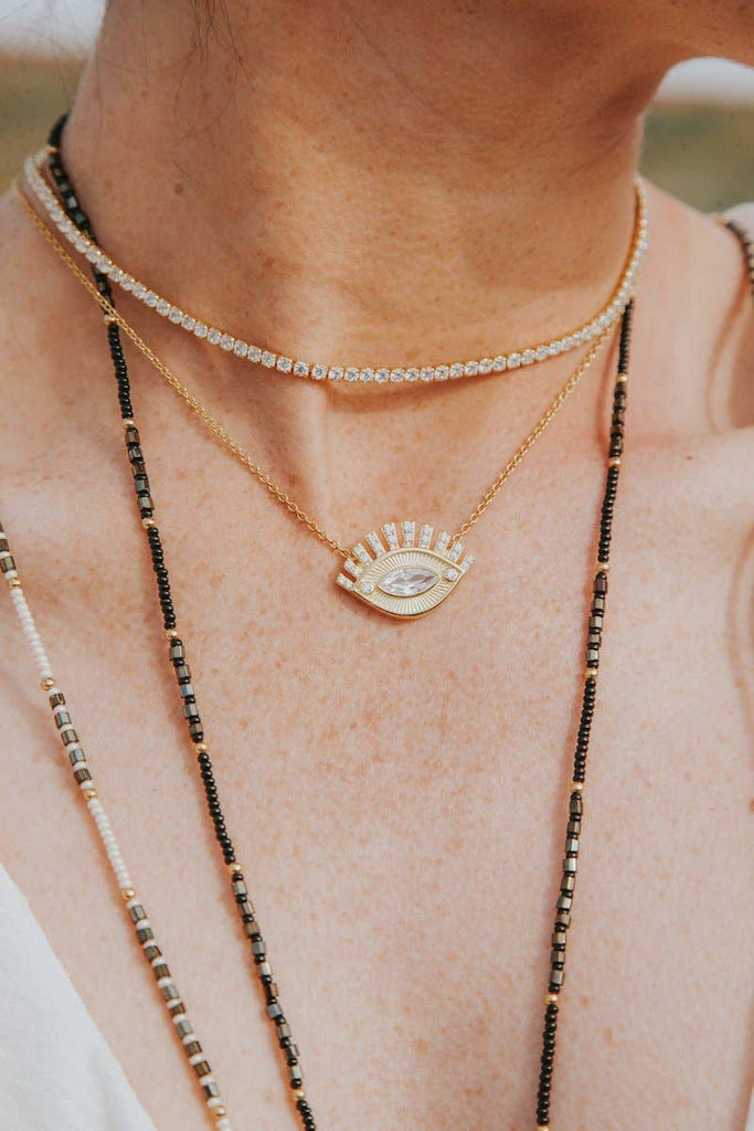 TENNIS NECKLACE- 14 GOLD VERMEIL SHIMMER