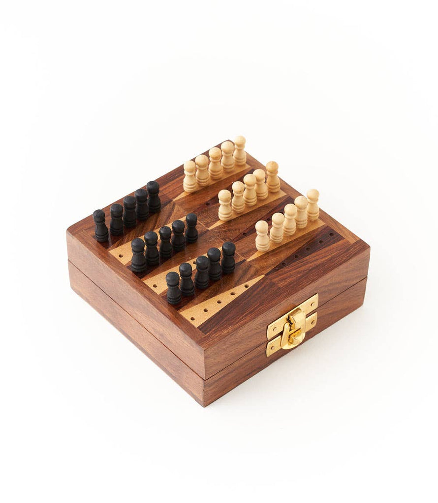 Mini Backgammon Travel Game Set - Handcrafted Wood