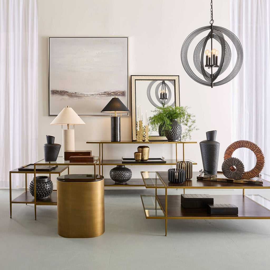 Carrick Modern 3-Tier Brass Metal and Wood Console Table