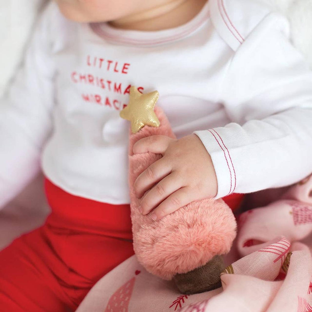 Swaddles with Plush Rattle - Pink Tree: Machine Wash Cold. Tumble Dry Low / 70% Bamboo 30% Cotton, Plush