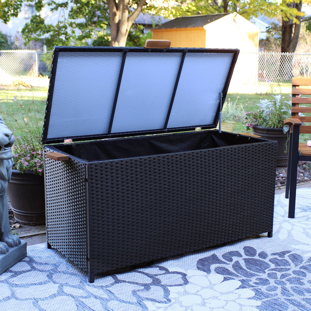 Resin Wicker Storage Deck Box with Handles - Black