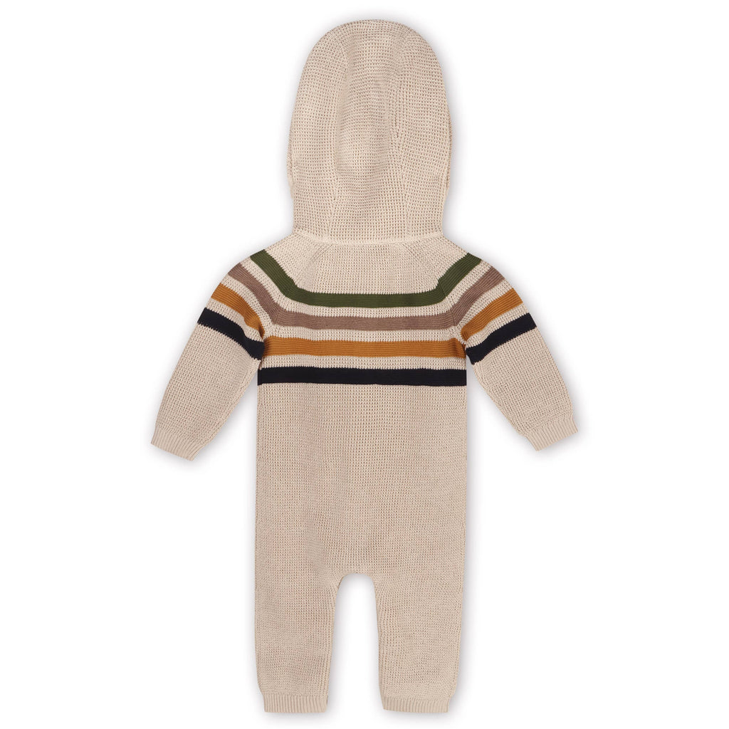 Stripe Hooded Chunky Sweater Knit Baby Jumpsuit (Organic)