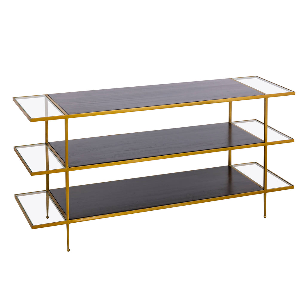 Carrick Modern 3-Tier Brass Metal and Wood Console Table