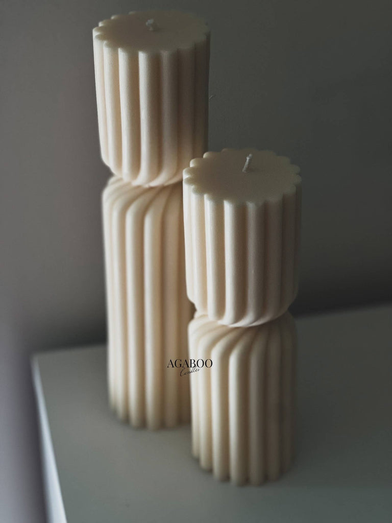 Huge Twisted Ribbed Pillar Candle: Magenta / Small