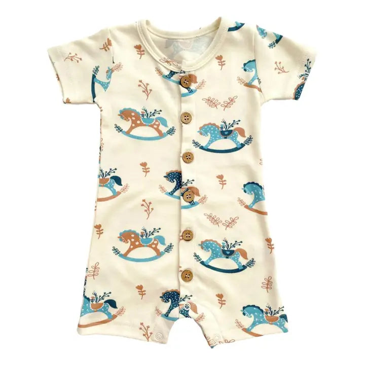 Organic Cotton Short Sleeve Romper - Rocking Horse