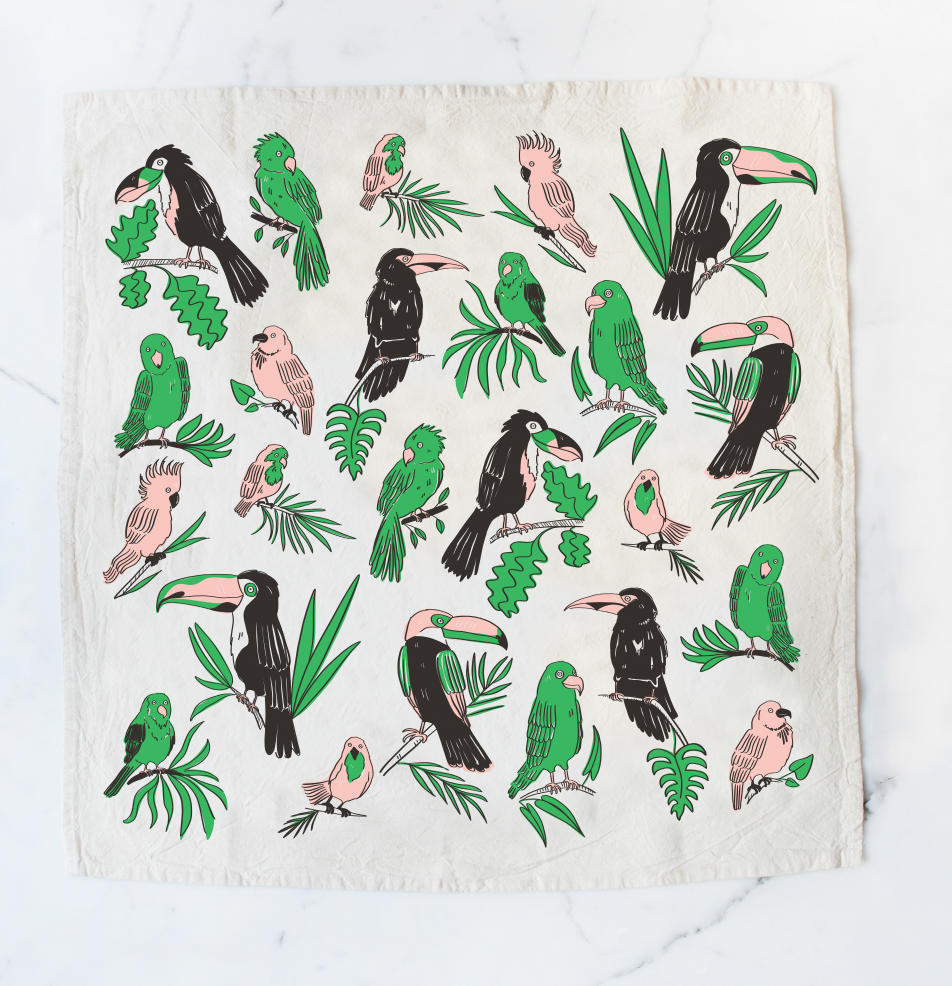 Birdies of Paradise Screen Printed Tea Towel