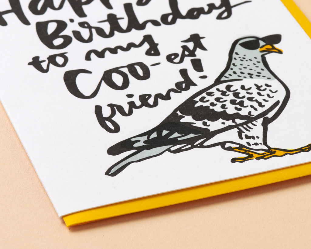 Cool Pigeon Birthday Letterpress Greeting Card