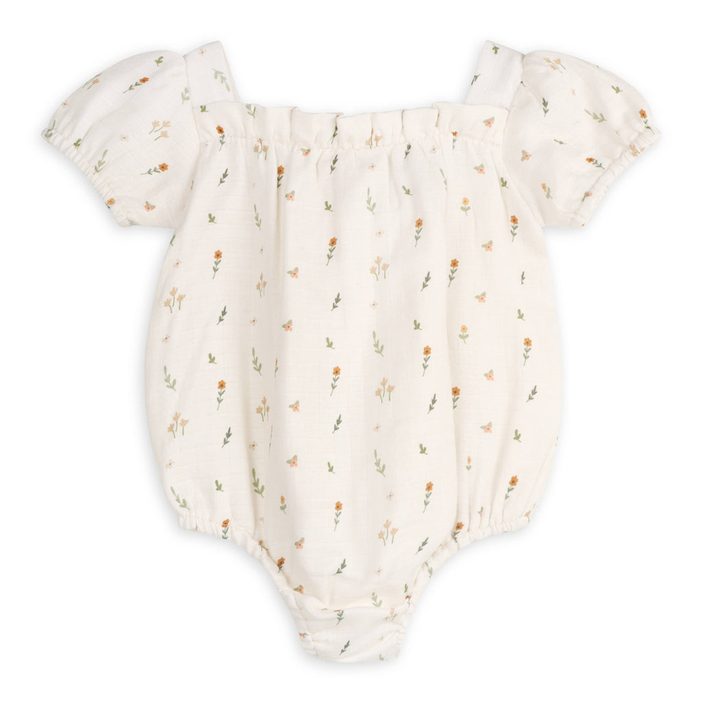 Boho Floral Bubble Baby Romper (Organic Muslin): NATURAL / 6-12M