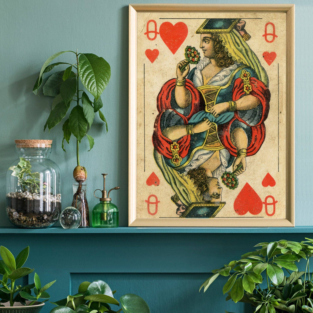 Vintage Playing Card Print - Queen of Hearts