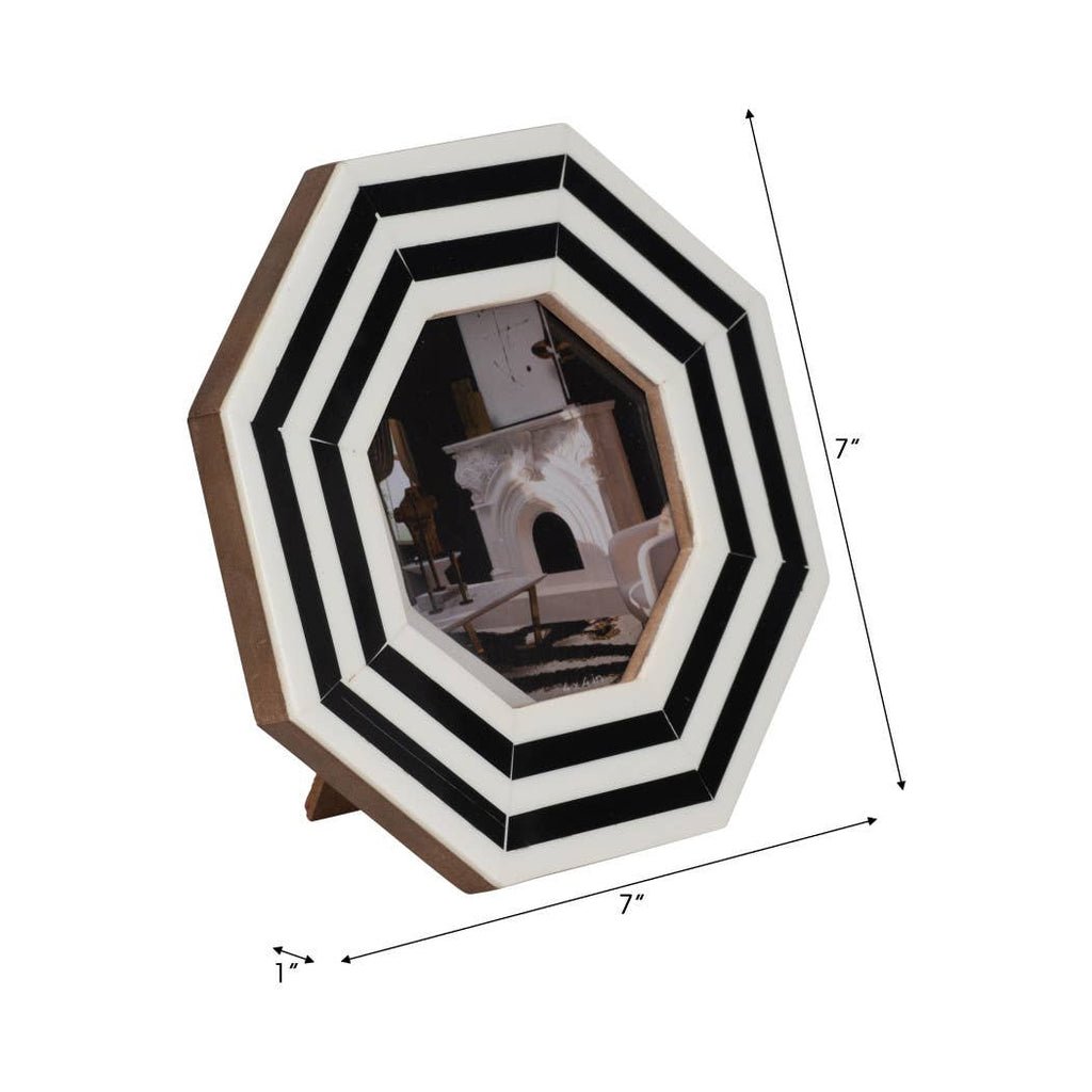 Resin Geometric Lines Octagon Photo Frame - Black, 4x4 in.