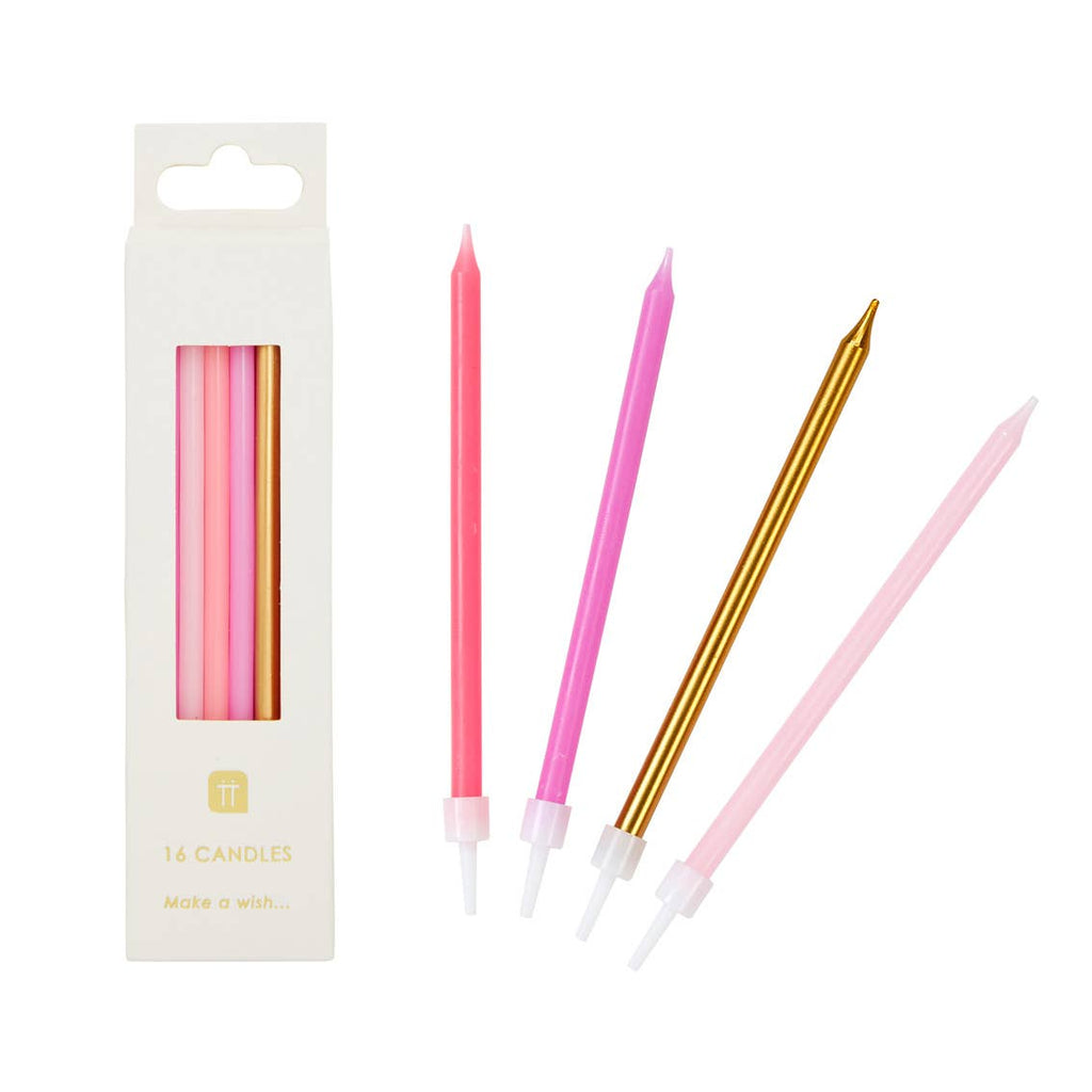 Rose Pink & Gold Birthday Candles | 16 Pack