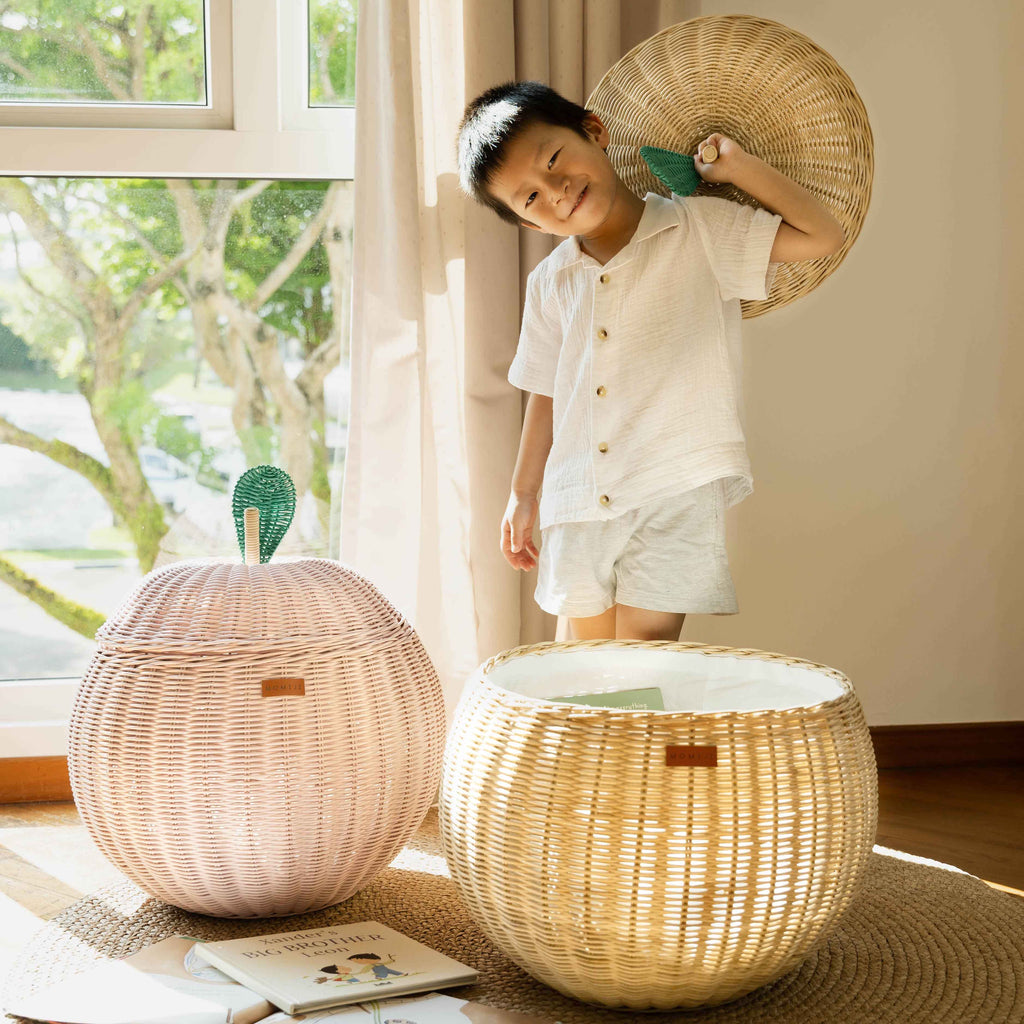 Handcrafted - Apple Storage Basket (Natural) - Rattan Wicker