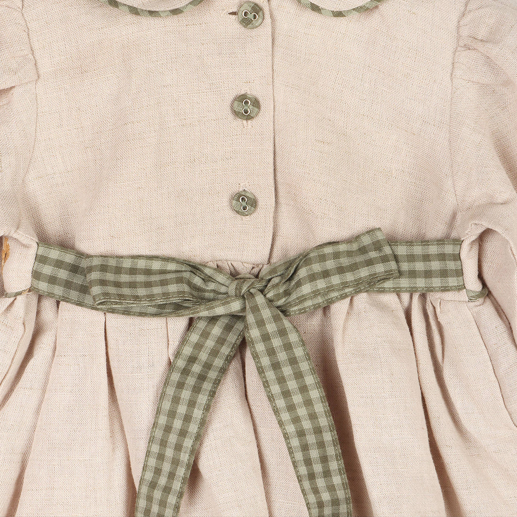 Floral Peter Pan Baby Dress & Fancy Bloomer (Linen Blend): Natural / 3-6M