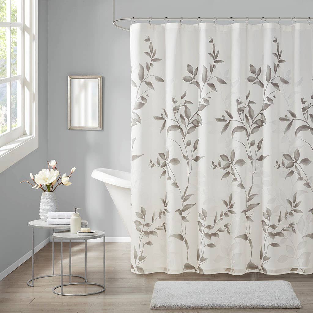 Devore Botanical Shower Curtain with Liner, Grey