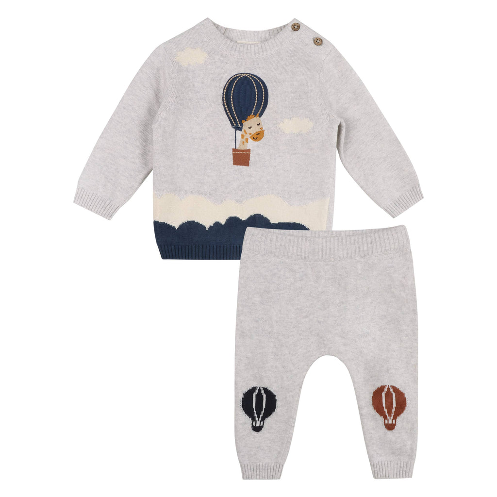 Hot Air Balloon Baby Knit Pullover & Pants Set (Organic): Pearl Grey Heather / 12-18M