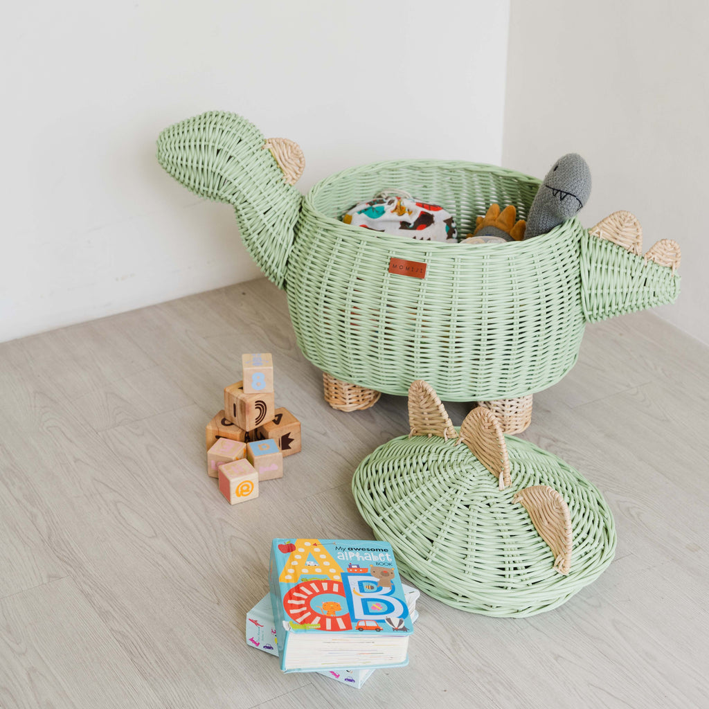 Handcrafted- Dinosaur Storage Basket (Medium) -Rattan Wicker