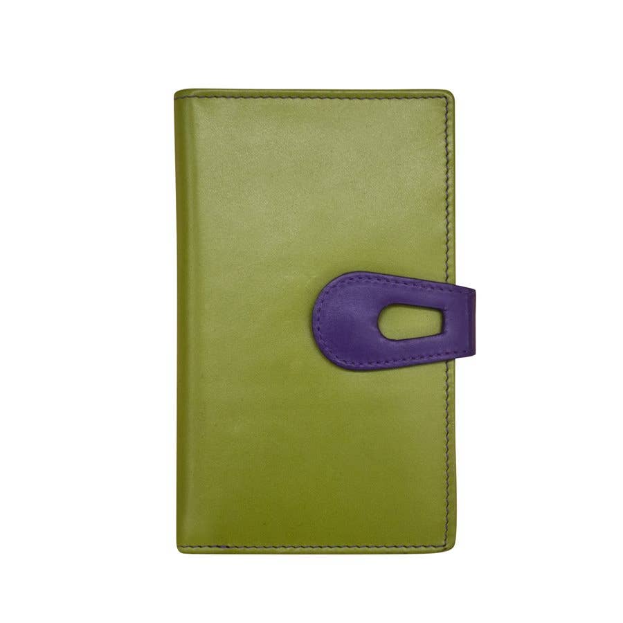 Medium Leather Wallet W/ Cut-Out Tab Closure: Turquoise/Toffee